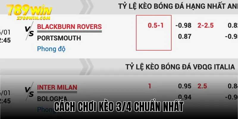 Bảng cược chấp 3/4 chi tiết trận Blackburn vs Portsmouth